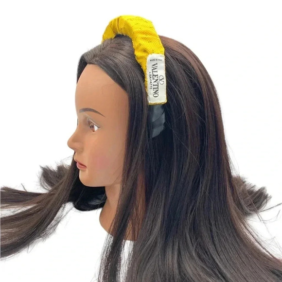 Handcrafted Crown Upcycled Yellow Bowtie Valentino Tie Headband Hair Accessory - Picture 8 of 8